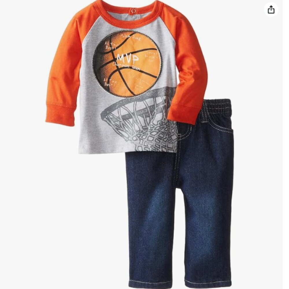 NEW Kids Headquarters Infant Boy's Basketball Raglan Top w/ Jeans, 6-9 Months